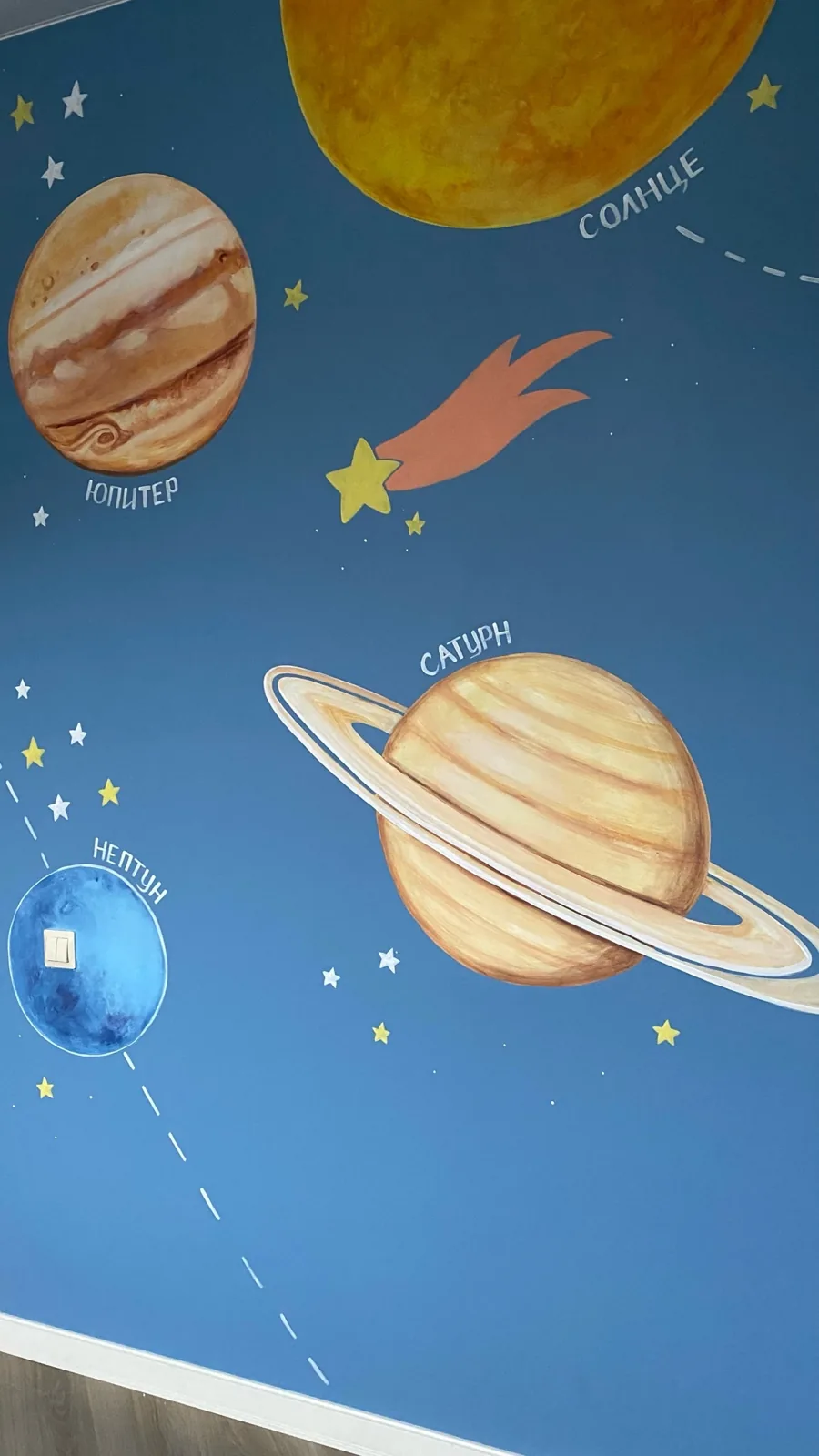 Сатурн и планеты в космической комнате